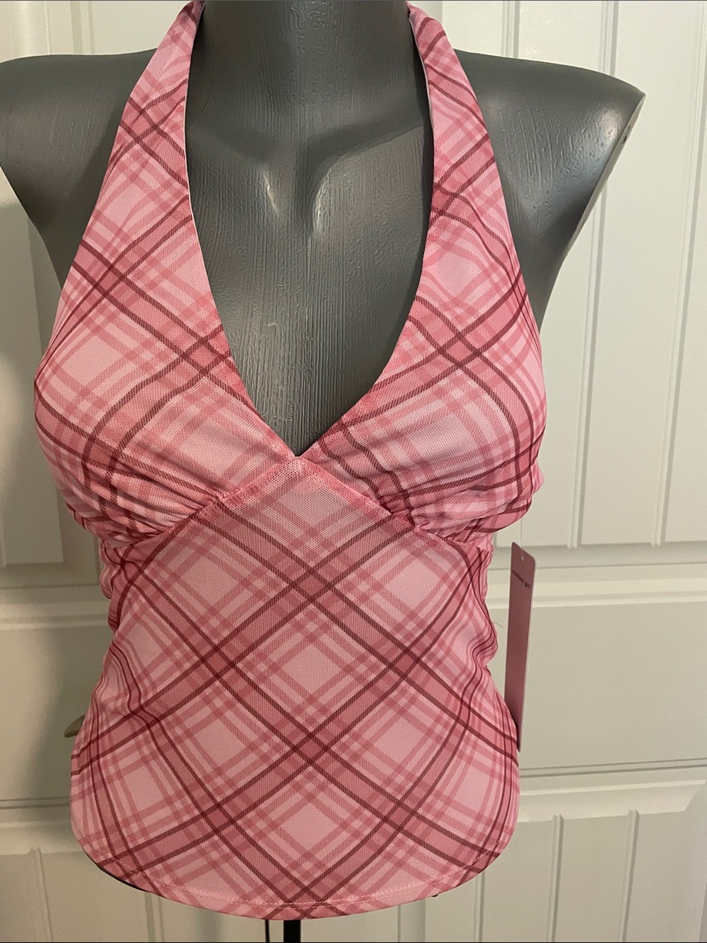 Madden Girl Pink Plaid Halter Top